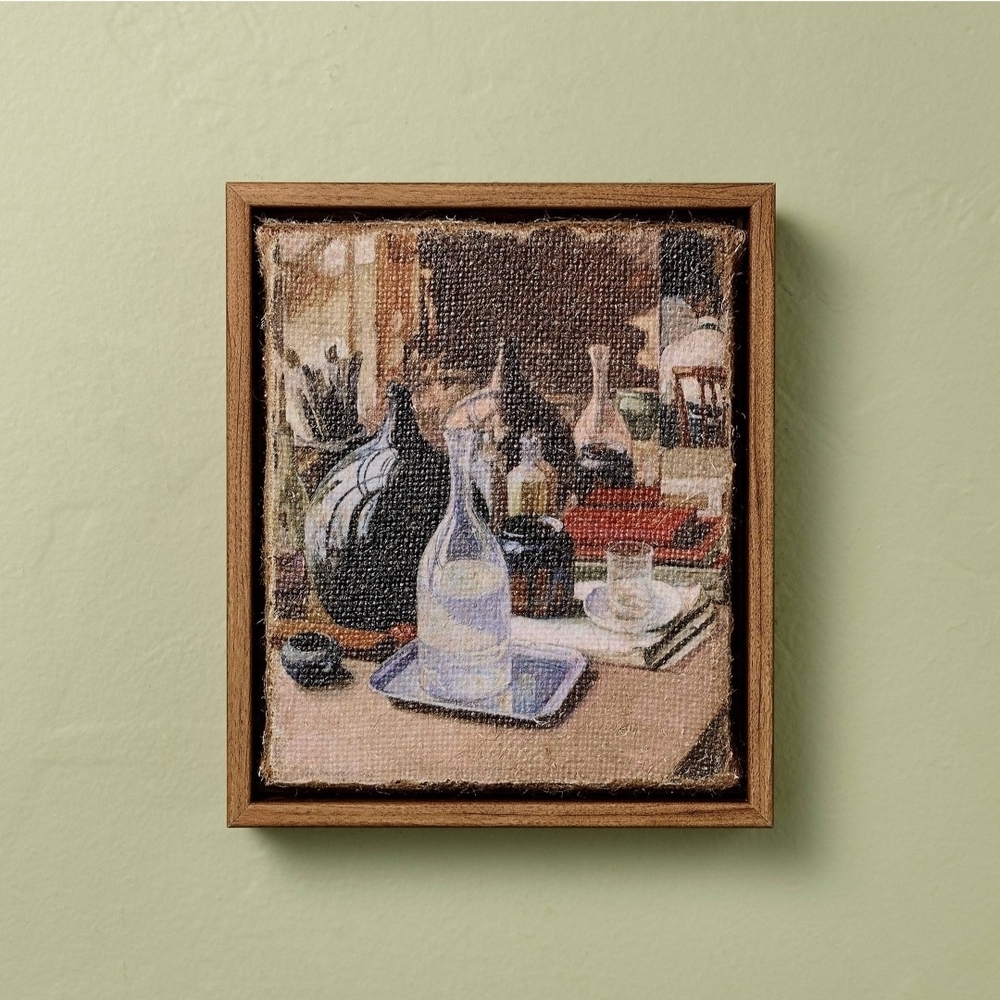Hearth & Hand With Magnolia 6.5"x5.5" Vertical Still Life Bottle Framed Burlap A